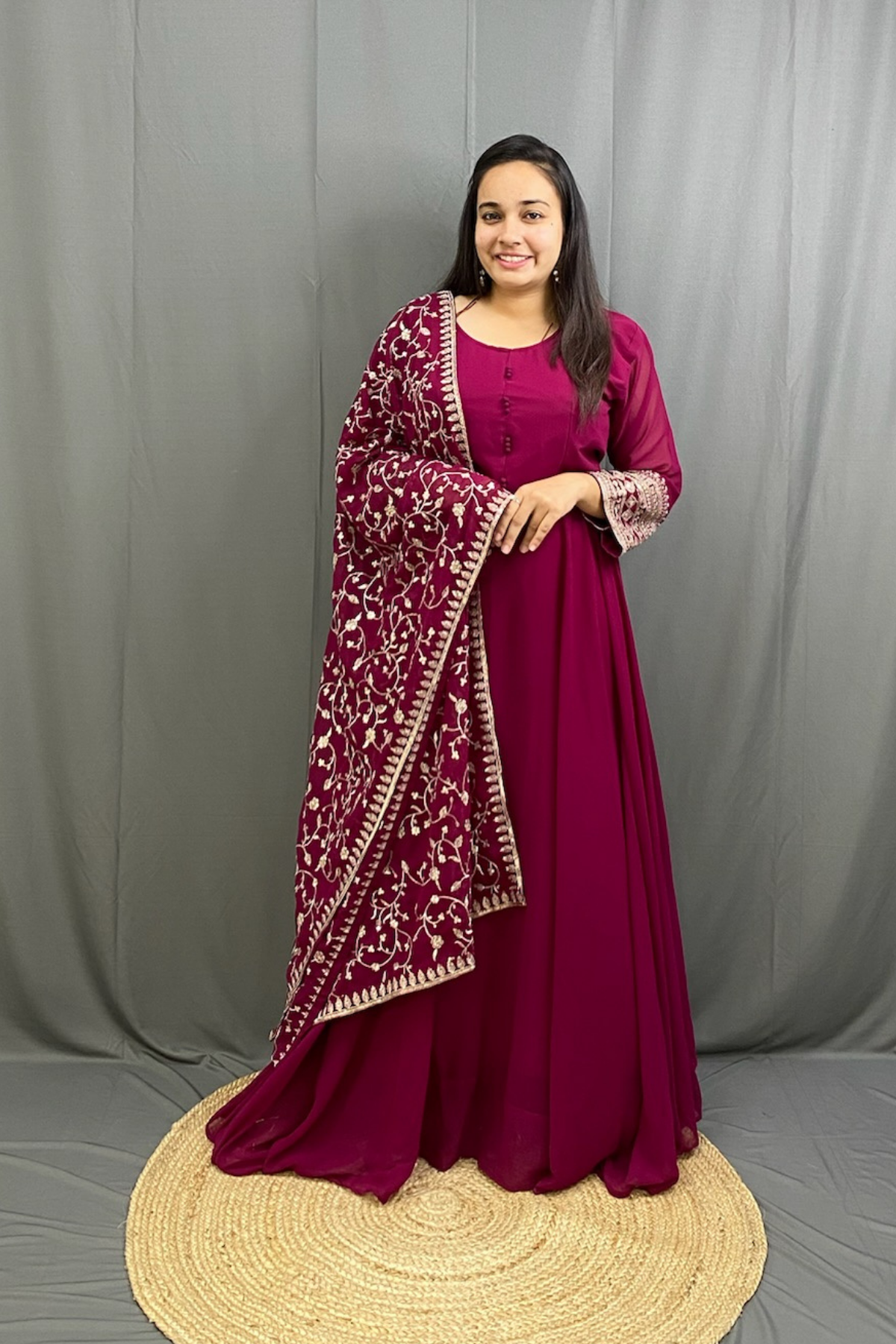 Exquisite Marzanda Wine Gown with Heavy Dupatta