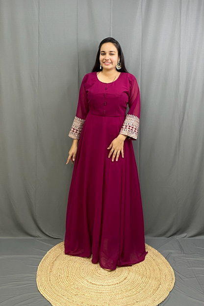 Exquisite Marzanda Wine Gown with Heavy Dupatta