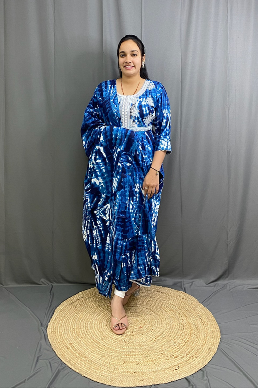 Cotton Tie-Dye Ghera Kurti with Dupatta