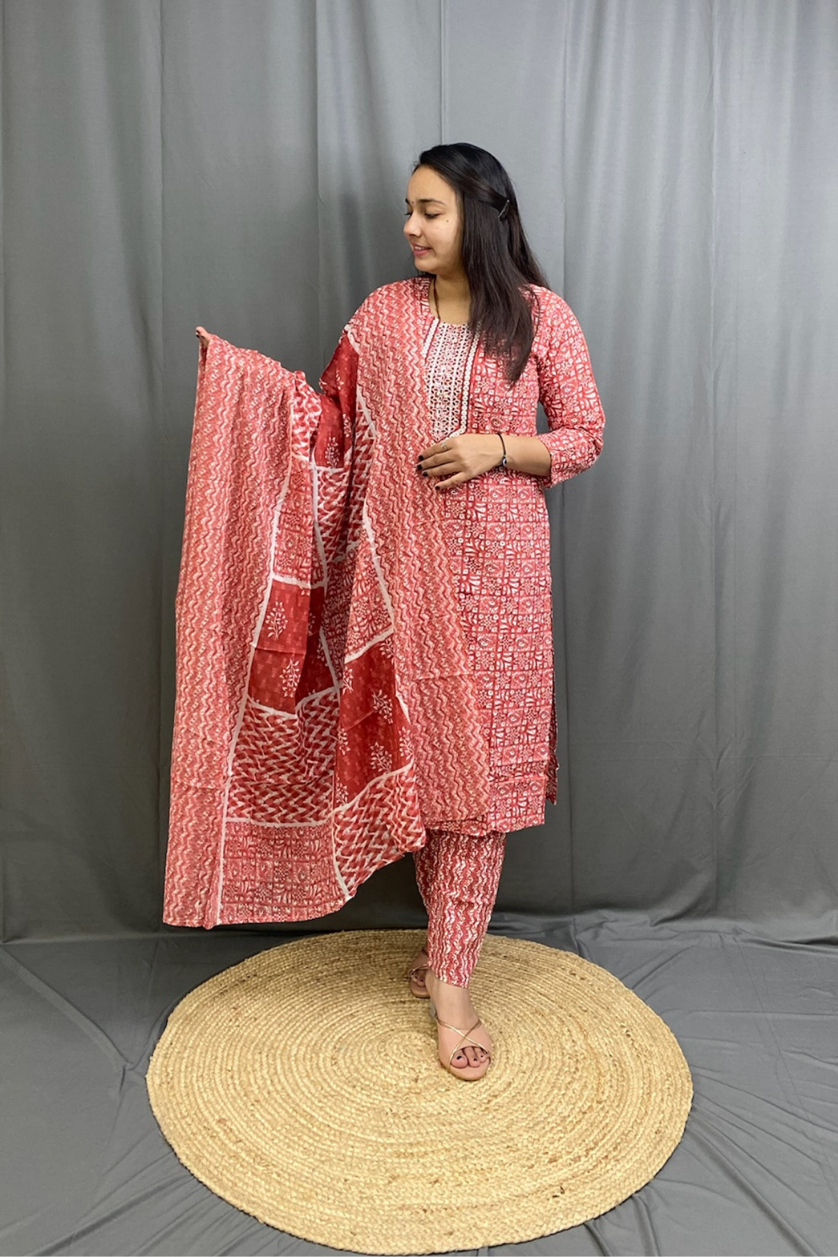 Pocket-Friendly Casual Wear Cotton Printed Kurti Pant Dupatta Set